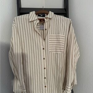 Chic Beige Striped Women's Blouse